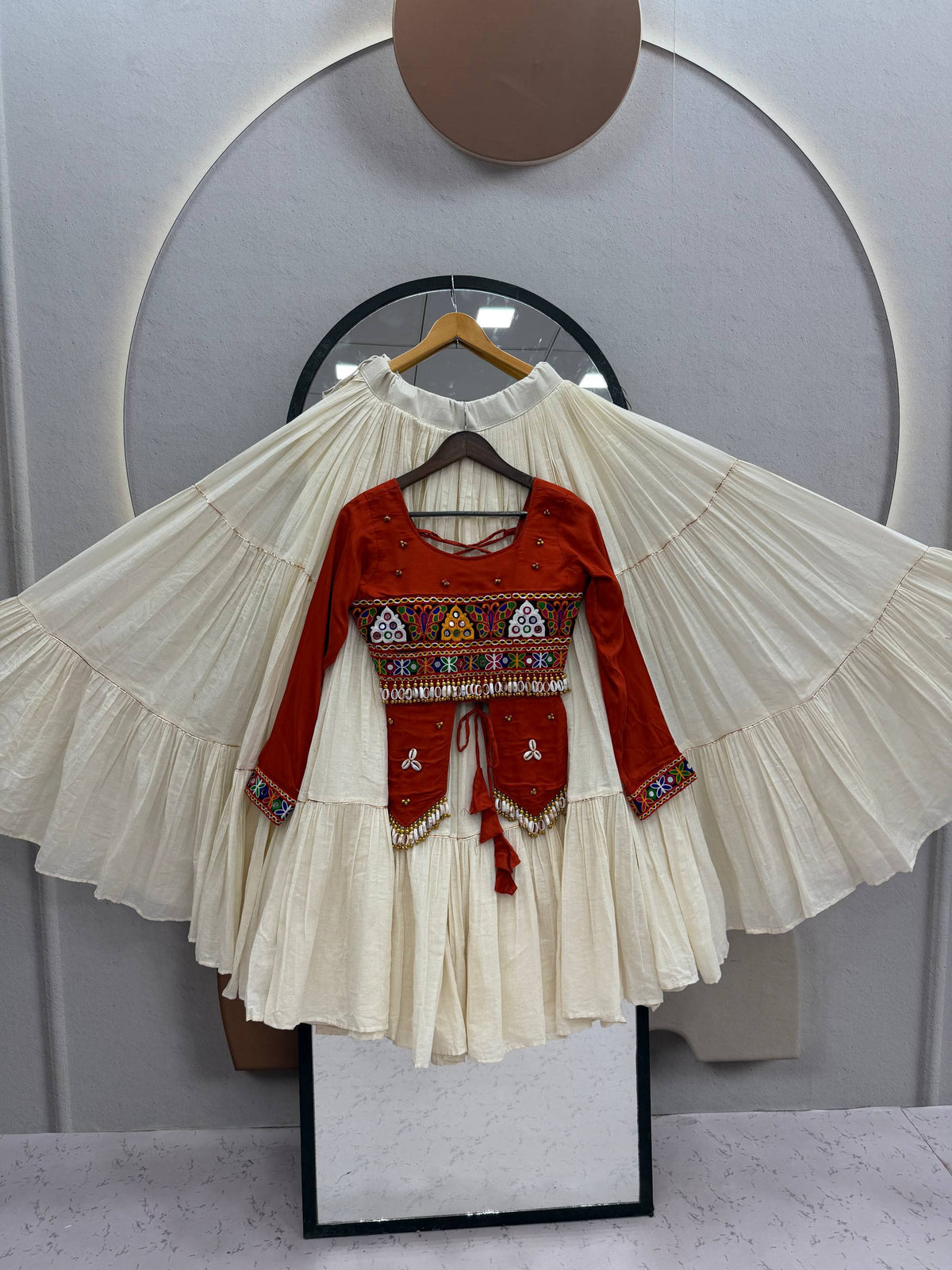 Rust Hand Work Navratri Lehenga Choli
