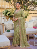 Palak Green Star Georgette Embroidery Saree with Blouse