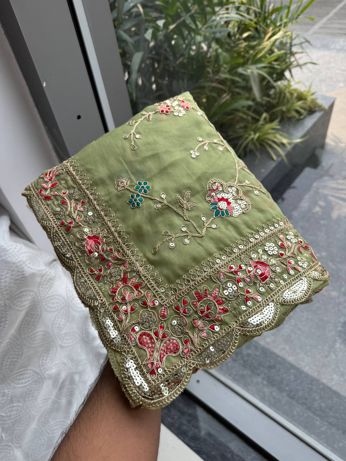 Palak Green Star Georgette Embroidery Saree with Blouse