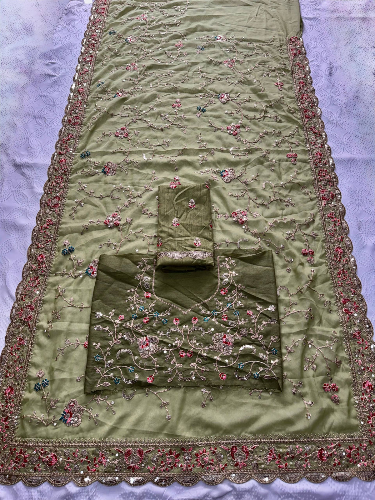 Palak Green Star Georgette Embroidery Saree with Blouse