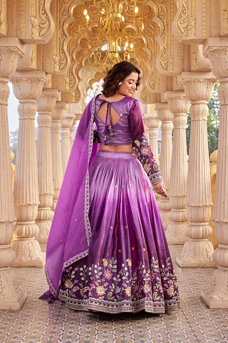 Royal Purple Gold Crush Festival Lehenga Choli Set with Dupatta [3 PCS]