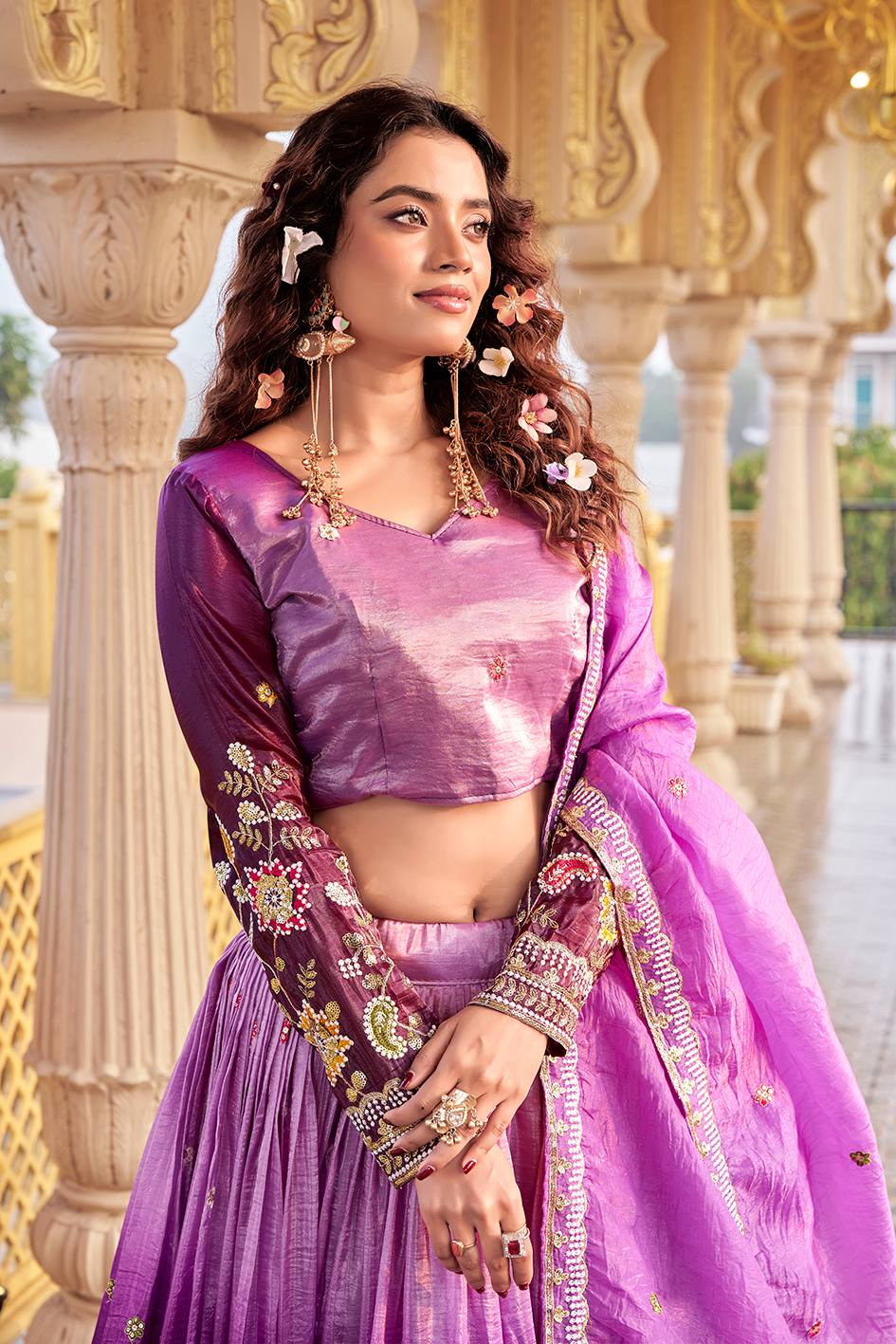 Royal Purple Gold Crush Festival Lehenga Choli Set with Dupatta [3 PCS]