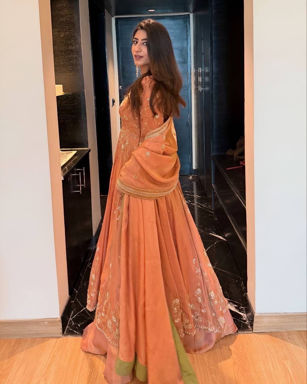 Pink Sequins Zari Embroidered Anarkali Lehenga Set [3 PCS]