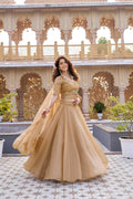 Gold Crunchy Wedding Lehenga Choli Set with Dupatta [3 PCS]