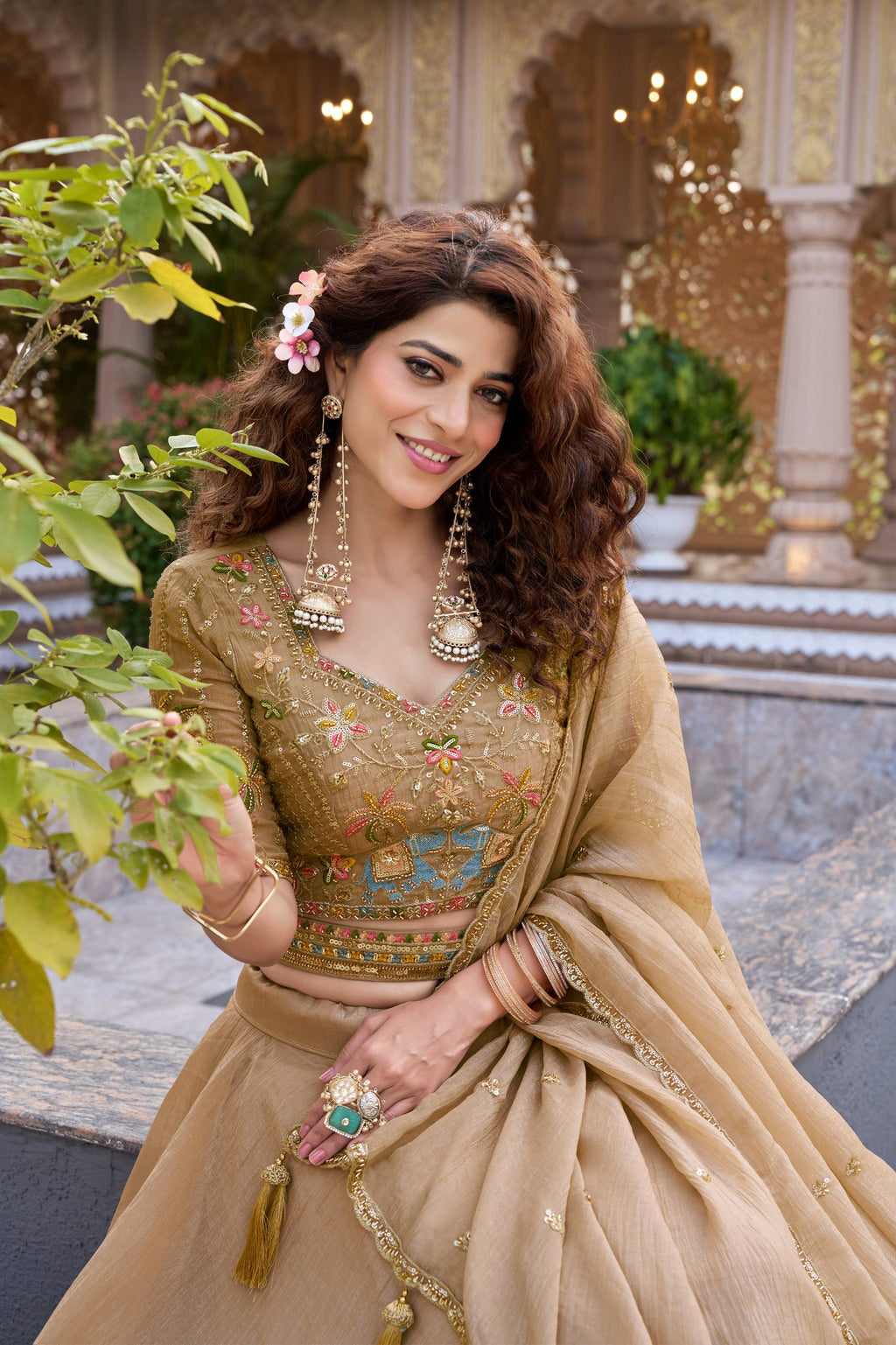 Gold Crunchy Wedding Lehenga Choli Set with Dupatta [3 PCS]